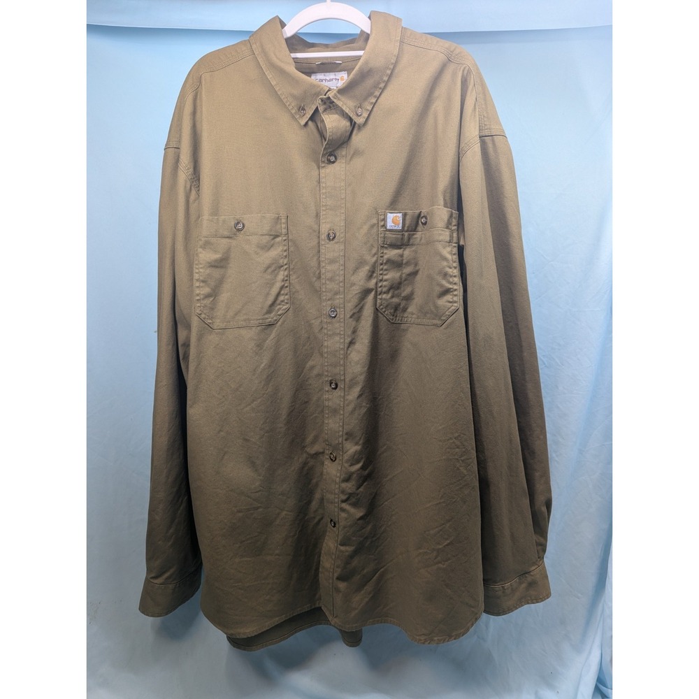 Carhartt Men's Relaxed Fit Button‑Up Work Shirt 3XL Tall Olive Green Long Sleeve